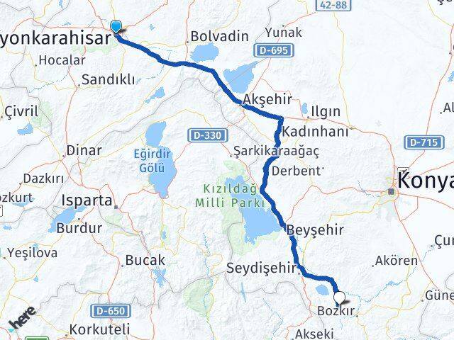 Afyonkarahisar Ahırlı Konya Arası Kaç Km - Yol Haritası