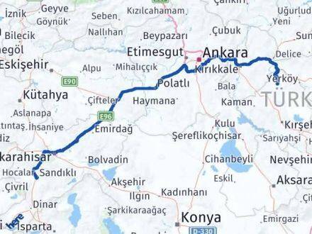 Afyonkarahisar Akçakent Kırşehir Arası Kaç Km - Yol Haritası