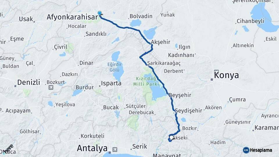 Afyonkarahisar Akseki Antalya Arası Kaç Km - Yol Haritası