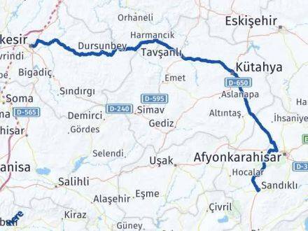 Afyonkarahisar Altıeylül Balıkesir Arası Kaç Km - Yol Haritası