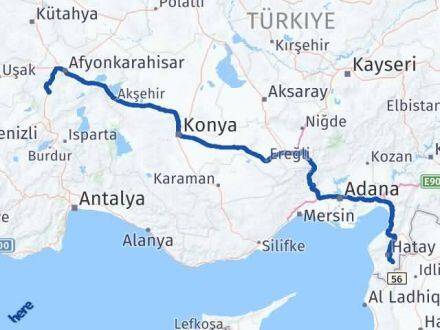 Afyonkarahisar Altınözü Hatay Arası Kaç Km - Yol Haritası