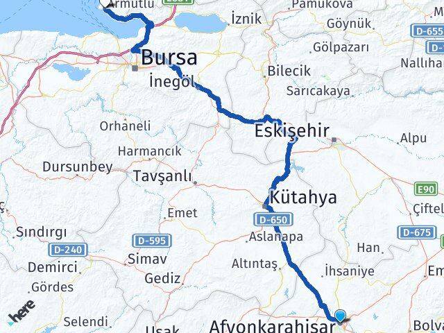 Afyonkarahisar Armutlu Yalova Arası Kaç Km - Yol Haritası
