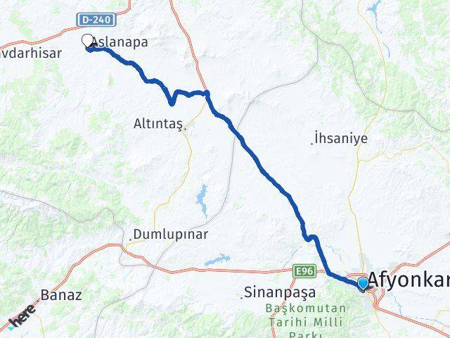 Afyonkarahisar Aslanapa Kütahya Arası Kaç Km - Yol Haritası
