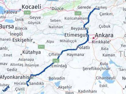 Afyonkarahisar Atkaracalar Çankırı Arası Kaç Km - Yol Haritası