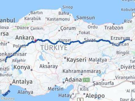 Afyonkarahisar Aziziye Erzurum Arası Kaç Km - Yol Haritası