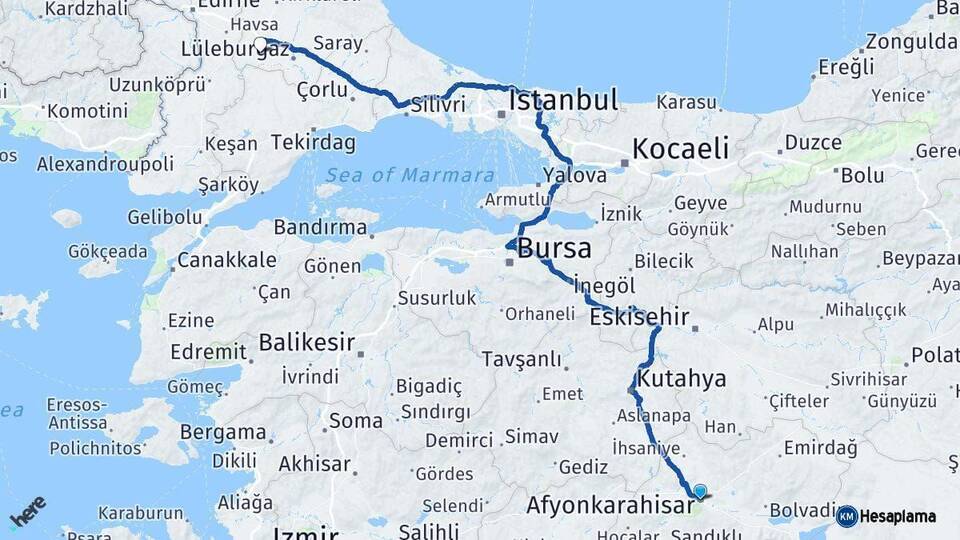 Afyonkarahisar Babaeski Kırklareli Arası Kaç Km - Yol Haritası