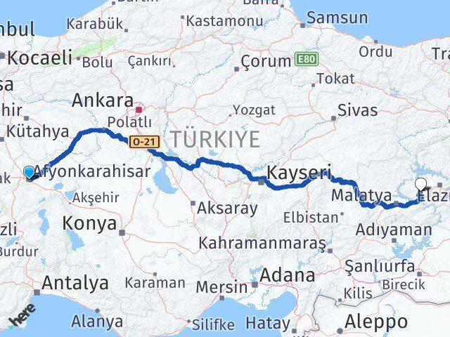 Afyonkarahisar Baskil Elazığ Arası Kaç Km - Yol Haritası