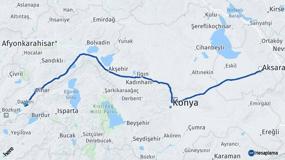 Afyonkarahisar Başmakçı Aksaray Arası Kaç Km - Yol Haritası