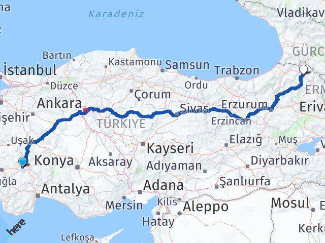 Afyonkarahisar Başmakçı Ardahan Arası Kaç Km - Yol Haritası
