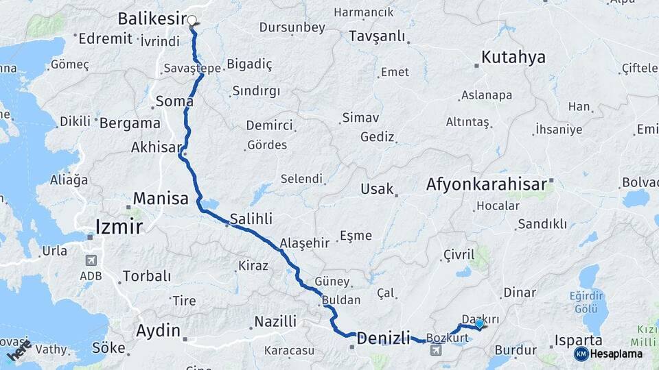 Afyonkarahisar Başmakçı Balıkesir Arası Kaç Km - Yol Haritası