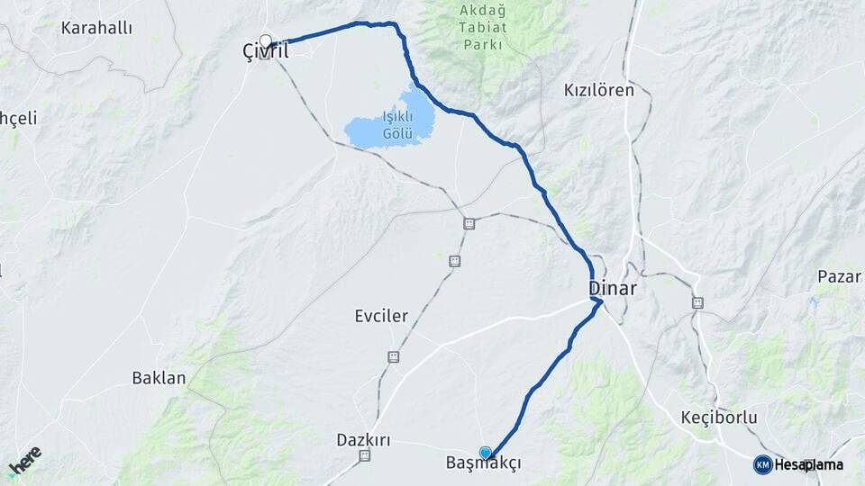 Afyonkarahisar Başmakçı Çivril Denizli Arası Kaç Km - Yol Haritası
