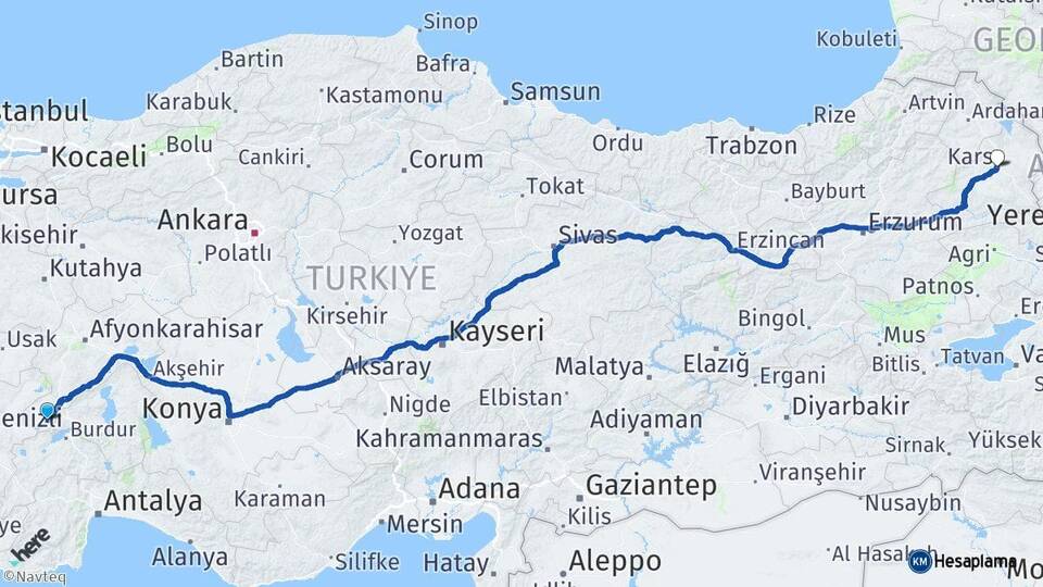 Afyonkarahisar Başmakçı Kars Arası Kaç Km - Yol Haritası