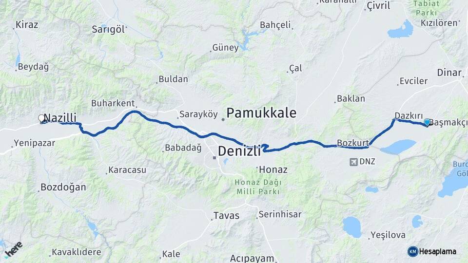 Afyonkarahisar Başmakçı Nazilli Aydın Arası Kaç Km - Yol Haritası