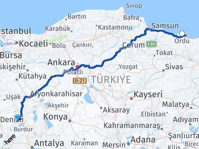 Afyonkarahisar Başmakçı Ordu Arası Kaç Km - Yol Haritası