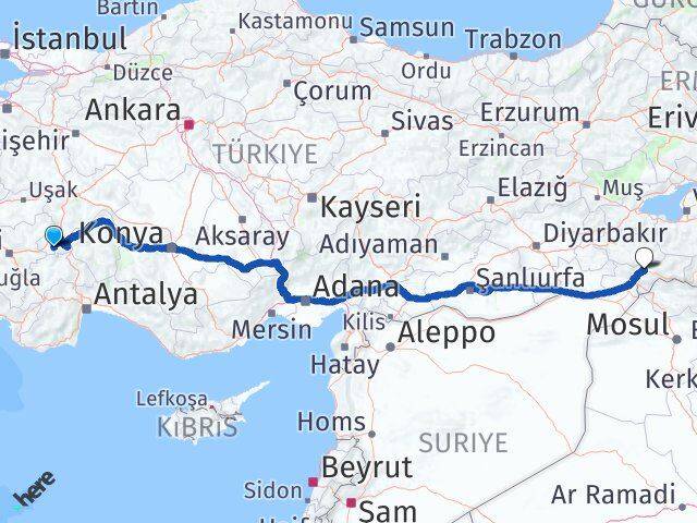 Afyonkarahisar Başmakçı Şırnak Arası Kaç Km - Yol Haritası