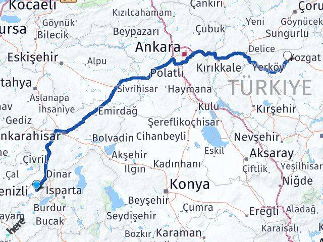 Afyonkarahisar Başmakçı Yozgat Arası Kaç Km - Yol Haritası