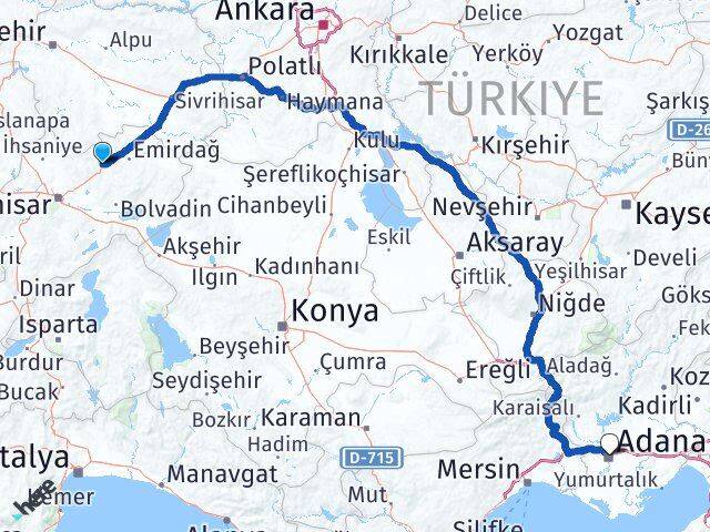 Afyonkarahisar Bayat Adana Arası Kaç Km - Yol Haritası