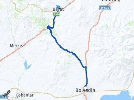 Afyonkarahisar Bayat Bolvadin Arası Kaç Km - Yol Haritası