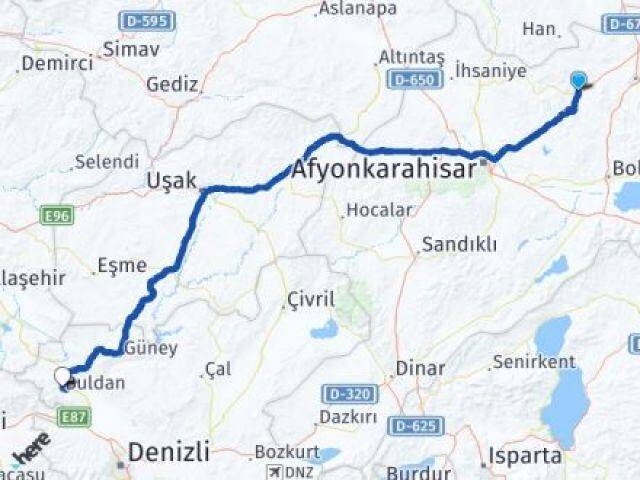 Afyonkarahisar Bayat Buldan Denizli Arası Kaç Km - Yol Haritası
