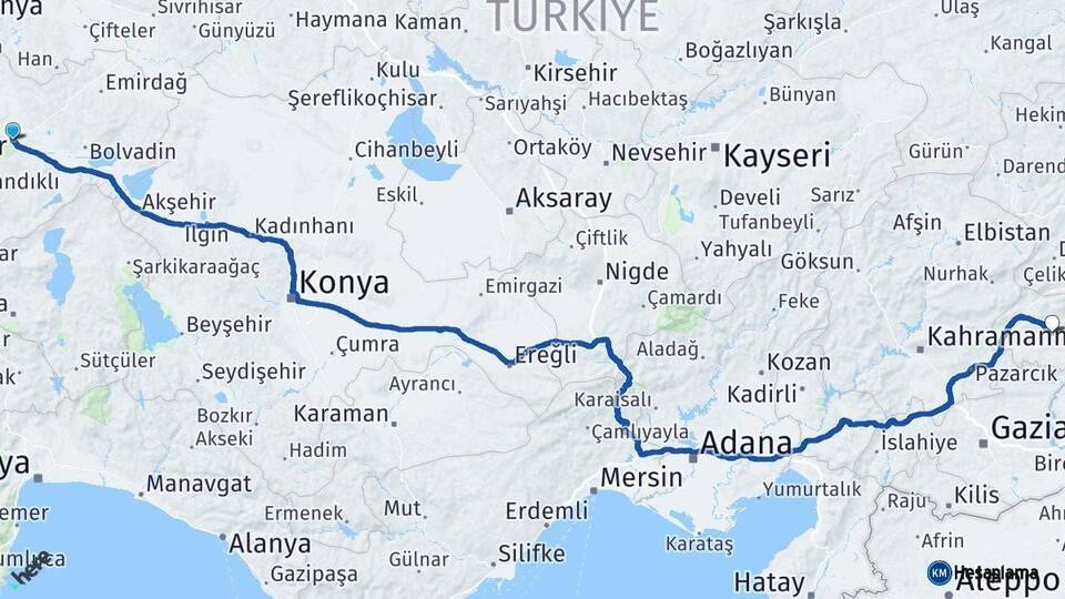 Afyonkarahisar Besni Adıyaman Arası Kaç Km - Yol Haritası