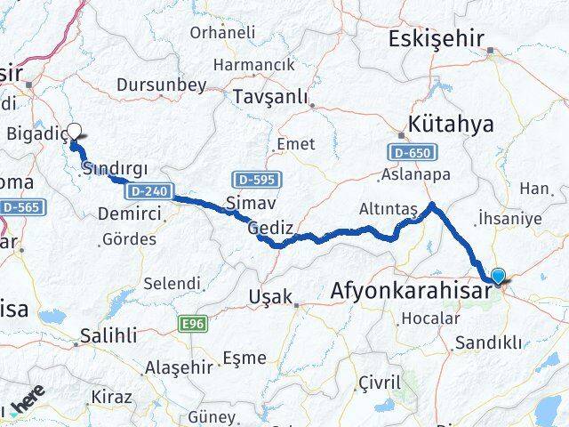 Afyonkarahisar Bigadiç Balıkesir Arası Kaç Km - Yol Haritası