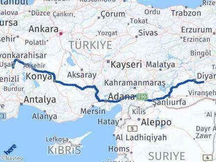 Afyonkarahisar Bismil Diyarbakır Arası Kaç Km - Yol Haritası