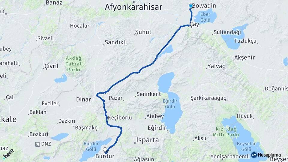 Afyonkarahisar Bolvadin Burdur Arası Kaç Km - Yol Haritası