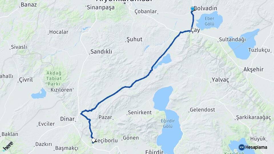 Afyonkarahisar Bolvadin Keçiborlu Isparta Arası Kaç Km - Yol Haritası