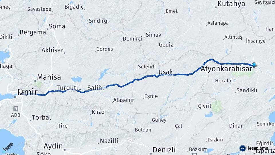 Afyonkarahisar Bornova İzmir Arası Kaç Km - Yol Haritası