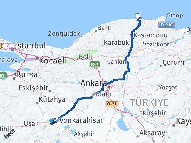 Afyonkarahisar Bozkurt Kastamonu Arası Kaç Km - Yol Haritası