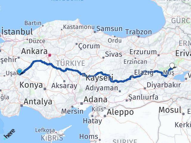 Afyonkarahisar Bulanık Muş Arası Kaç Km - Yol Haritası