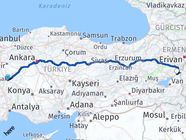 Afyonkarahisar Çaldıran Van Arası Kaç Km - Yol Haritası