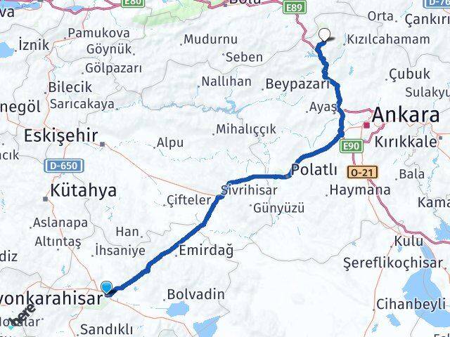 Afyonkarahisar Çamlıdere Ankara Arası Kaç Km - Yol Haritası