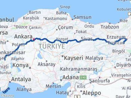 Afyonkarahisar Çat Erzurum Arası Kaç Km - Yol Haritası