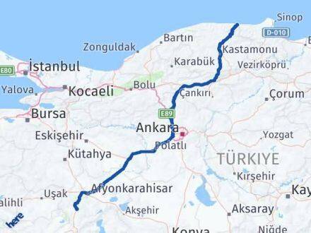 Afyonkarahisar Çatalzeytin Kastamonu Arası Kaç Km - Yol Haritası