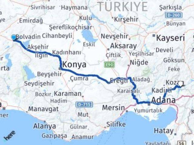 Afyonkarahisar Çay Akçakoyunlu Andırın Kahramanmaraş Arası Kaç Km - Yol Haritası