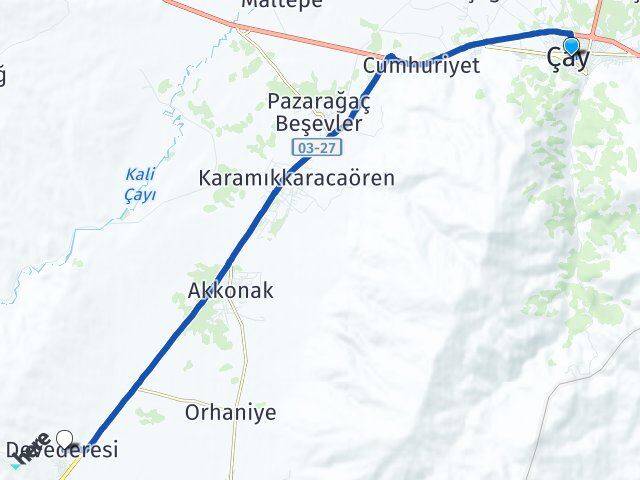 Afyonkarahisar Çay Devederesi Çay Arası Kaç Km - Yol Haritası