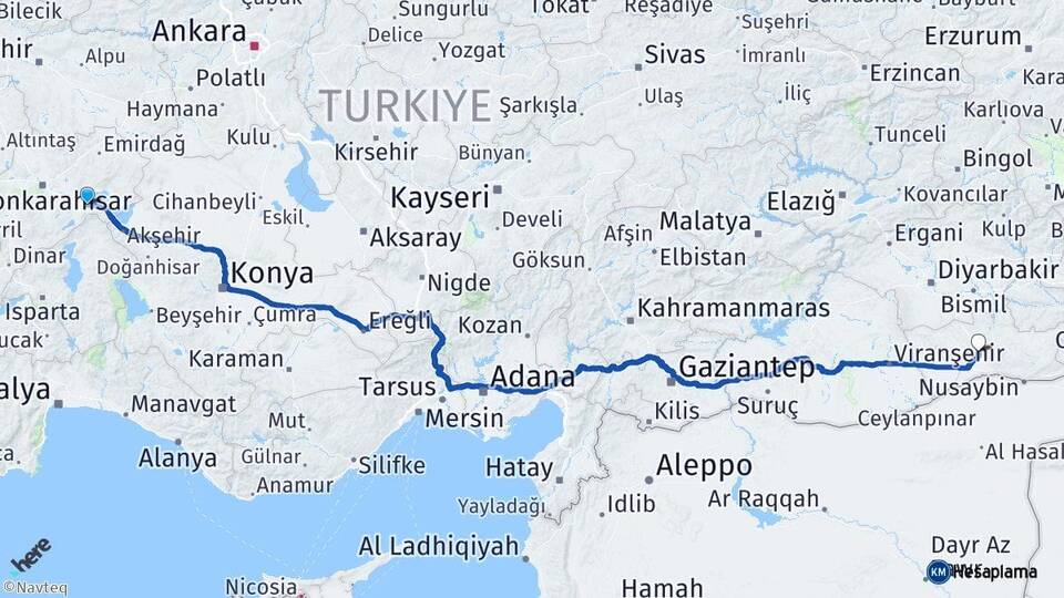 Afyonkarahisar Çay Mardin Arası Kaç Km - Yol Haritası