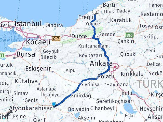 Afyonkarahisar Çaycuma Zonguldak Arası Kaç Km - Yol Haritası