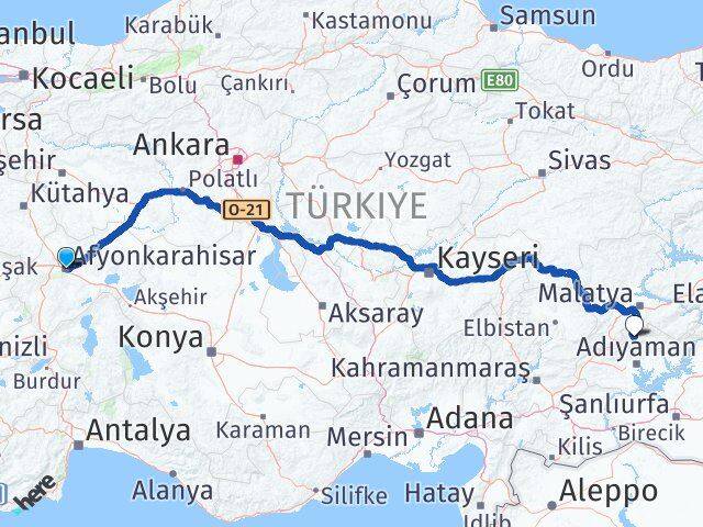 Afyonkarahisar Çelikhan Adıyaman Arası Kaç Km - Yol Haritası