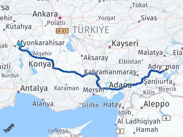 Afyonkarahisar Çobanlar Adıyaman Arası Kaç Km - Yol Haritası