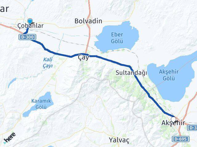 Afyonkarahisar Çobanlar Akşehir Konya Arası Kaç Km - Yol Haritası