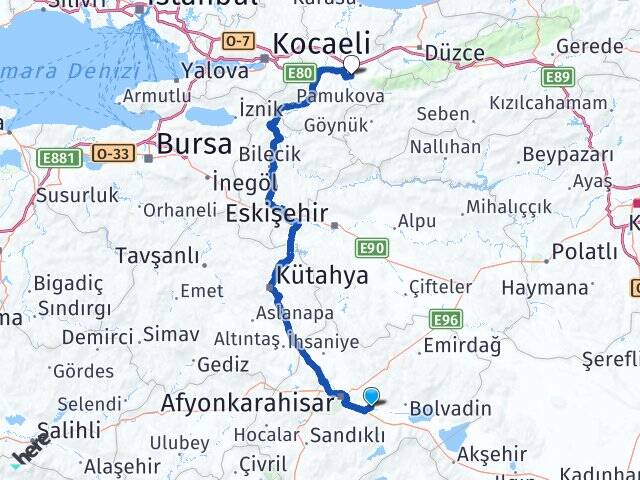 Afyonkarahisar Çobanlar Akyazı Sakarya Arası Kaç Km - Yol Haritası