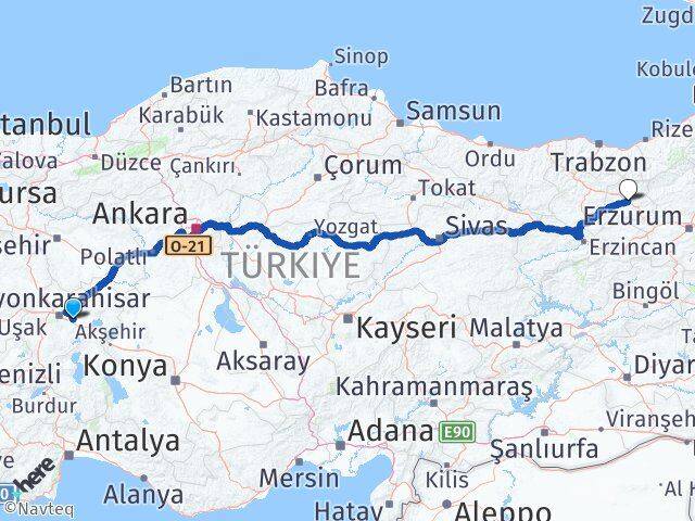 Afyonkarahisar Çobanlar Bayburt Arası Kaç Km - Yol Haritası