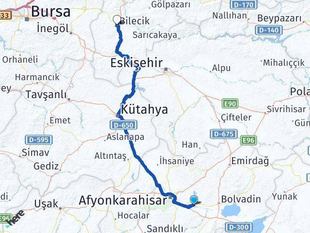 Afyonkarahisar Çobanlar Bilecik Arası Kaç Km - Yol Haritası