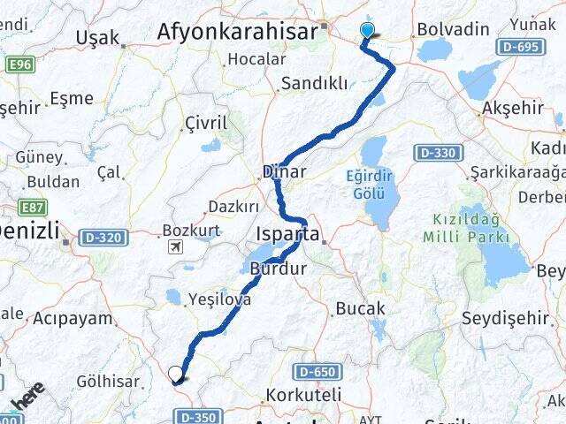 Afyonkarahisar Çobanlar Çavdır Burdur Arası Kaç Km - Yol Haritası