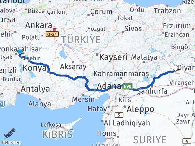 Afyonkarahisar Çobanlar Diyarbakır Arası Kaç Km - Yol Haritası