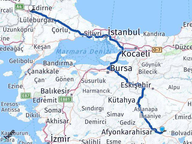 Afyonkarahisar Çobanlar Edirne Arası Kaç Km - Yol Haritası