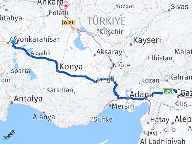 Afyonkarahisar Çobanlar Gaziantep Arası Kaç Km - Yol Haritası