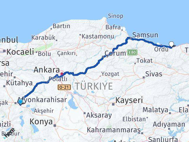 Afyonkarahisar Çobanlar Giresun Arası Kaç Km - Yol Haritası